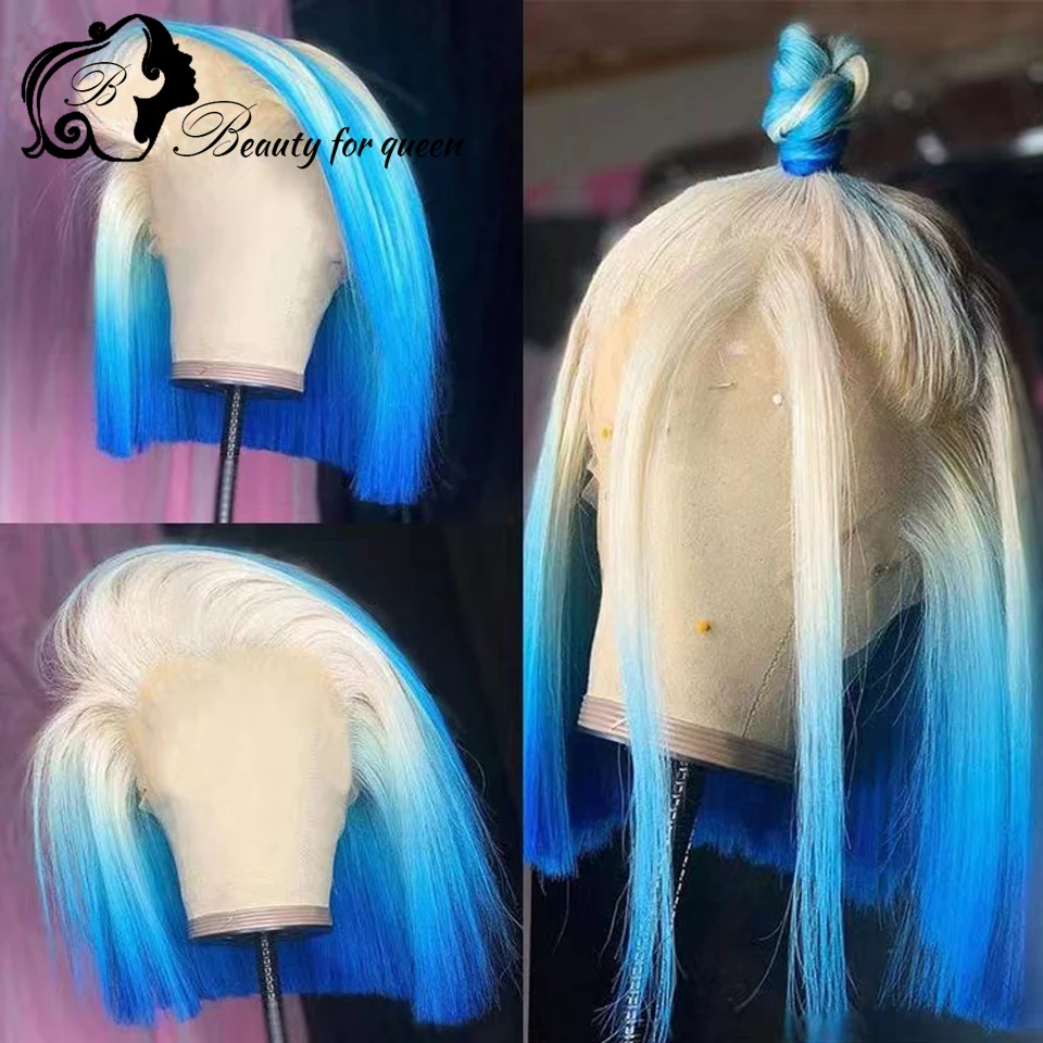 13x4 Ombre Farbige Spitze Vorne Menschenhaar Perücken Für Frauen Kurze Bob Perücke HD Transparent Spitze Frontal Perücke mit Natürlichen Haaransatz 180%