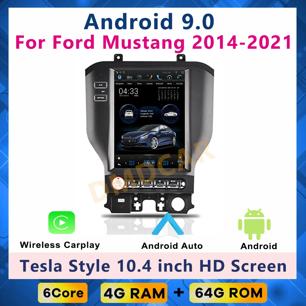 

Android 9.0 10.4" Car GPS Navigation Tesla Style Vertical Screen for Ford Mustang 2014-2021 Auto Radio Stereo Multimedia Player