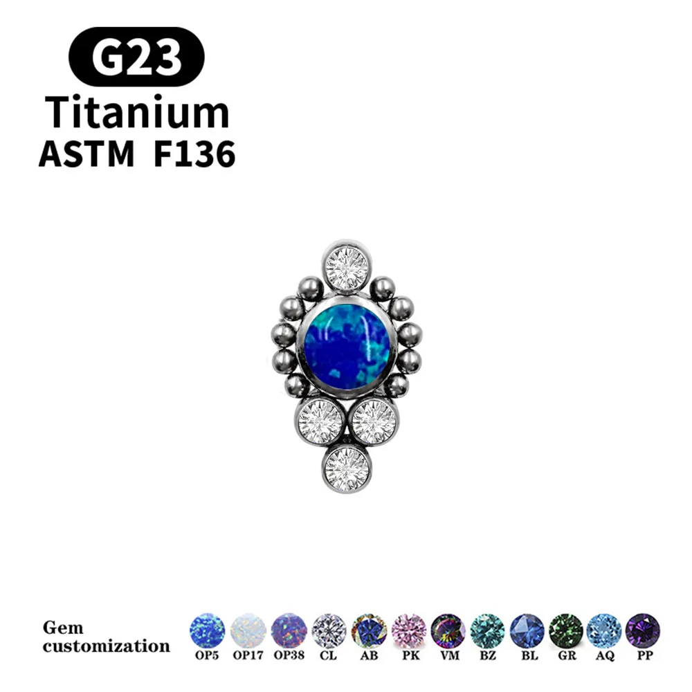 1PC G23 Titanium & Fire Opal Cz Gem Flower Earring Stud Labret Bar Ring Body Piercing Jewelry Cluster Ear Tragus Helix Cartilage