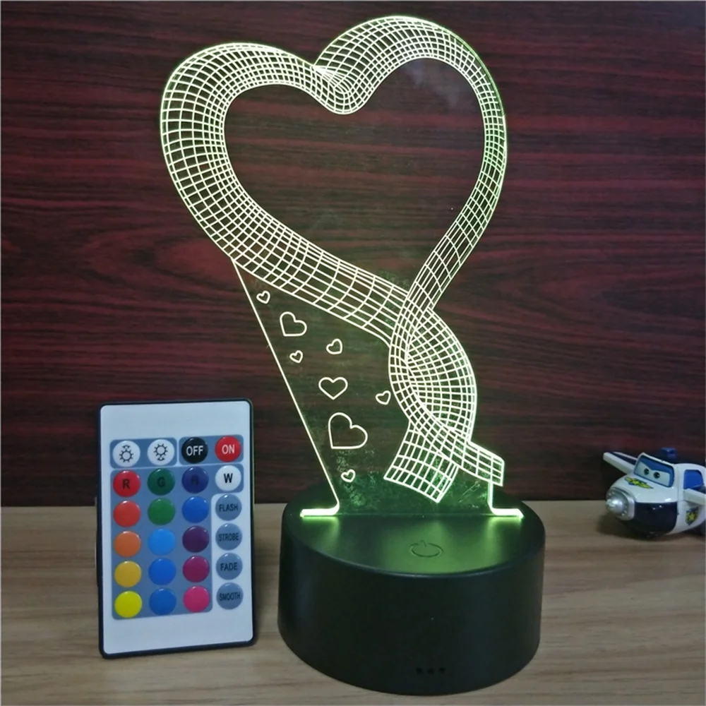 Love 3D Acrylic LED Nightlight Table Lamp for Kids Romantic Rabbit Easter Gift Birthday Party Decor Child Room Lighting