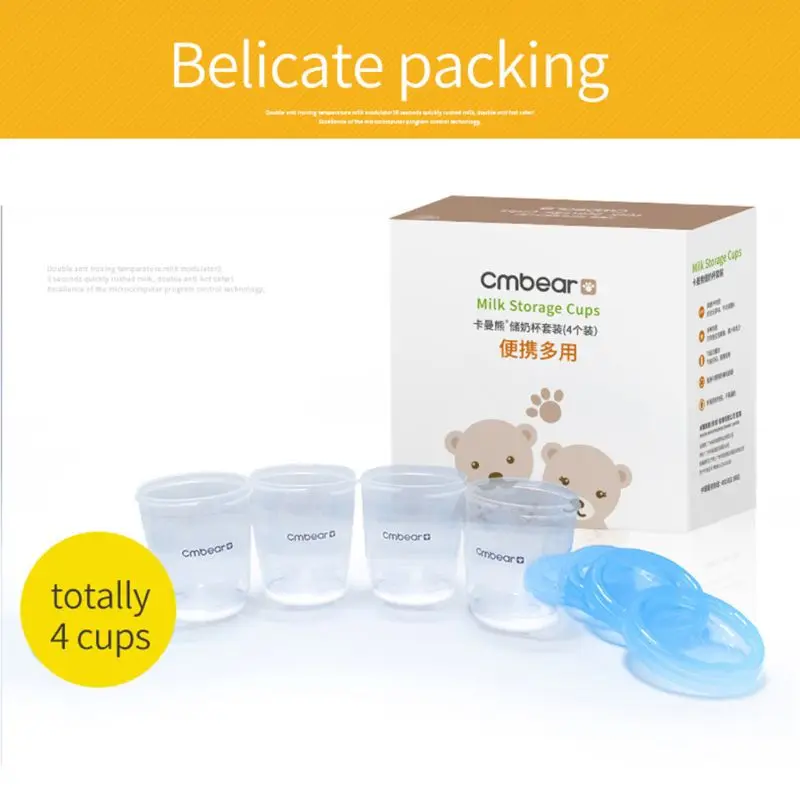 4 Breast Milk Storage Bottle Set 180ml Newborn Breast Milk Storage Cups Wide Neck Food Freezer Fresh Cup