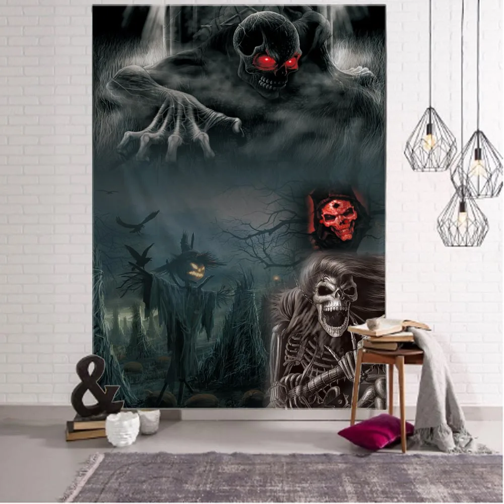 

Halloween tapestry horror skull pumpkin lantern holiday party decoration wall hanging witchcraft hippie room art decoration