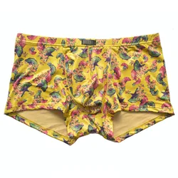 European Size Milk Silk Sexy Breathable Male Boxers Retro Style Flower Print High Elasticity Mens Underwear Low Waist Underpants