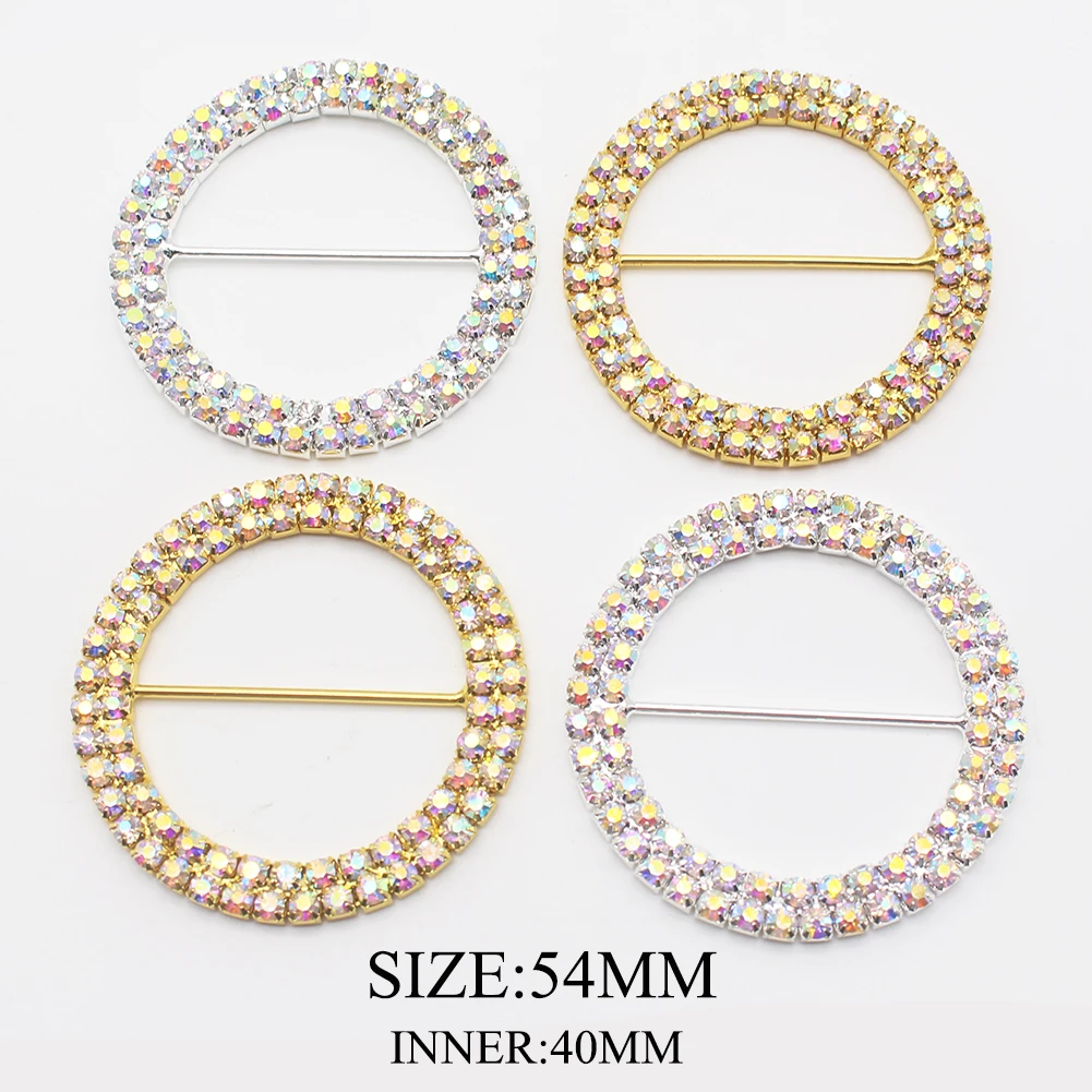 New Size 5Pcs/lot 4cm Double row AB Rhinestone Buckles Silver Metal Chair Sash Ribbon Slider Buckle DIY Intimate Accessories