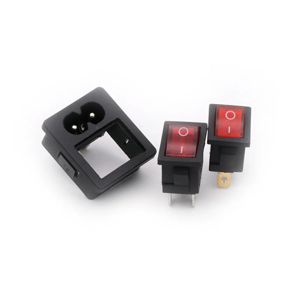 4pcs Power Switch & Socket Connector, Rocker Switches, Switch with 3 Pin or 4 Pin, Panel Mount Power Adapters