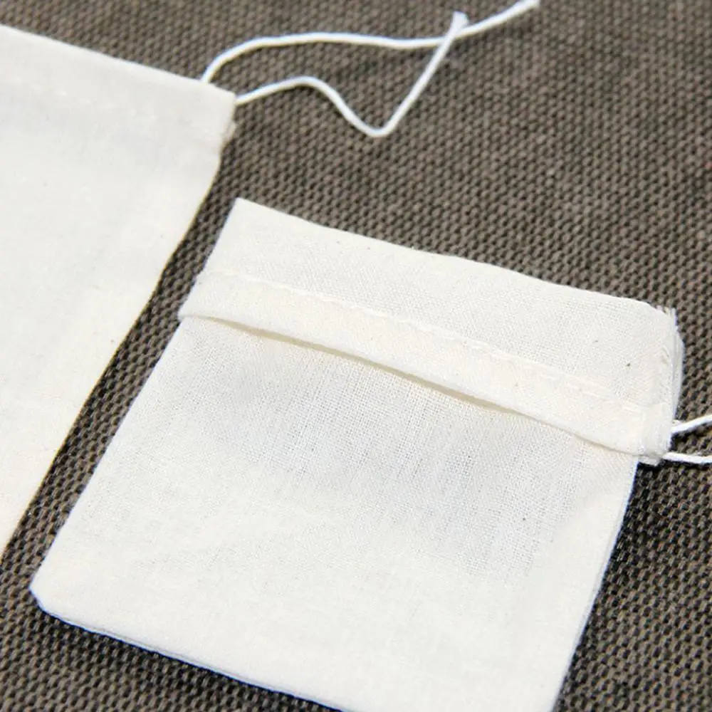 10Pcs Reusable Drawstring Cotton Filter Bags Tea Bag for Herbal Loose Tea Leaves Kitchen Cooking Spice