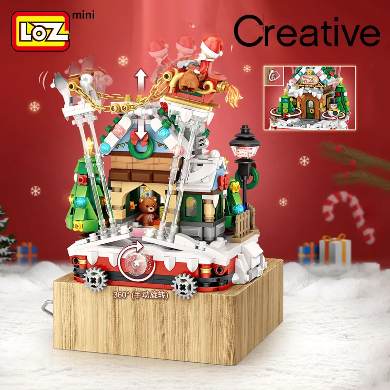 LOZ Christmas House Music Box Building Blocks Adult Highly Difficult Girls Puzzle Assembling Toys Christmas Gifts