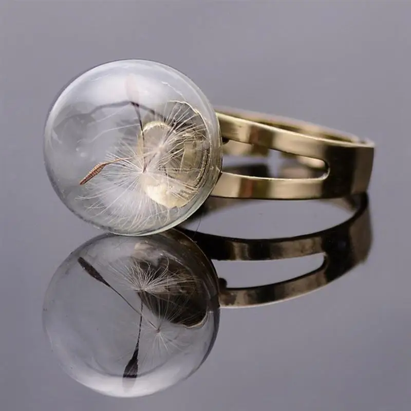 Anillo colgante de diente de león para mujer y niña, accesorio de decoración de bola de cristal, anillo de nudillo para dedo, joyería, accesorios