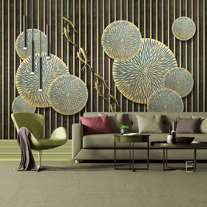 

Custom Photo Wallpaper Papel De Parede 3D Stereoscopic Lotus Leaf Fish Mural Chinese Style Bedroom Living Room Art Wall Paper