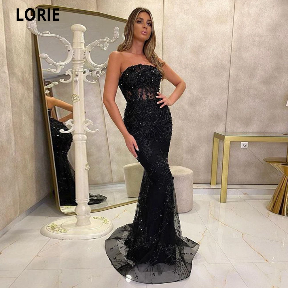 LORIE Luxus Meerjungfrau Sparkly Perlen Abendkleid Spitze Appliques Abendkleider Liebsten Formale Party Kleider Vestidos De Noche