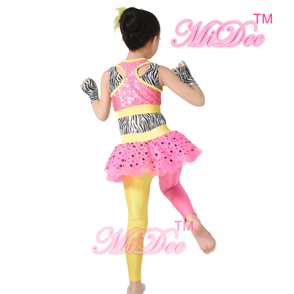 MiDee Jazz Dance Outfits Leotards Ballet Black Dots Skirt-Tights Zebra Leotard