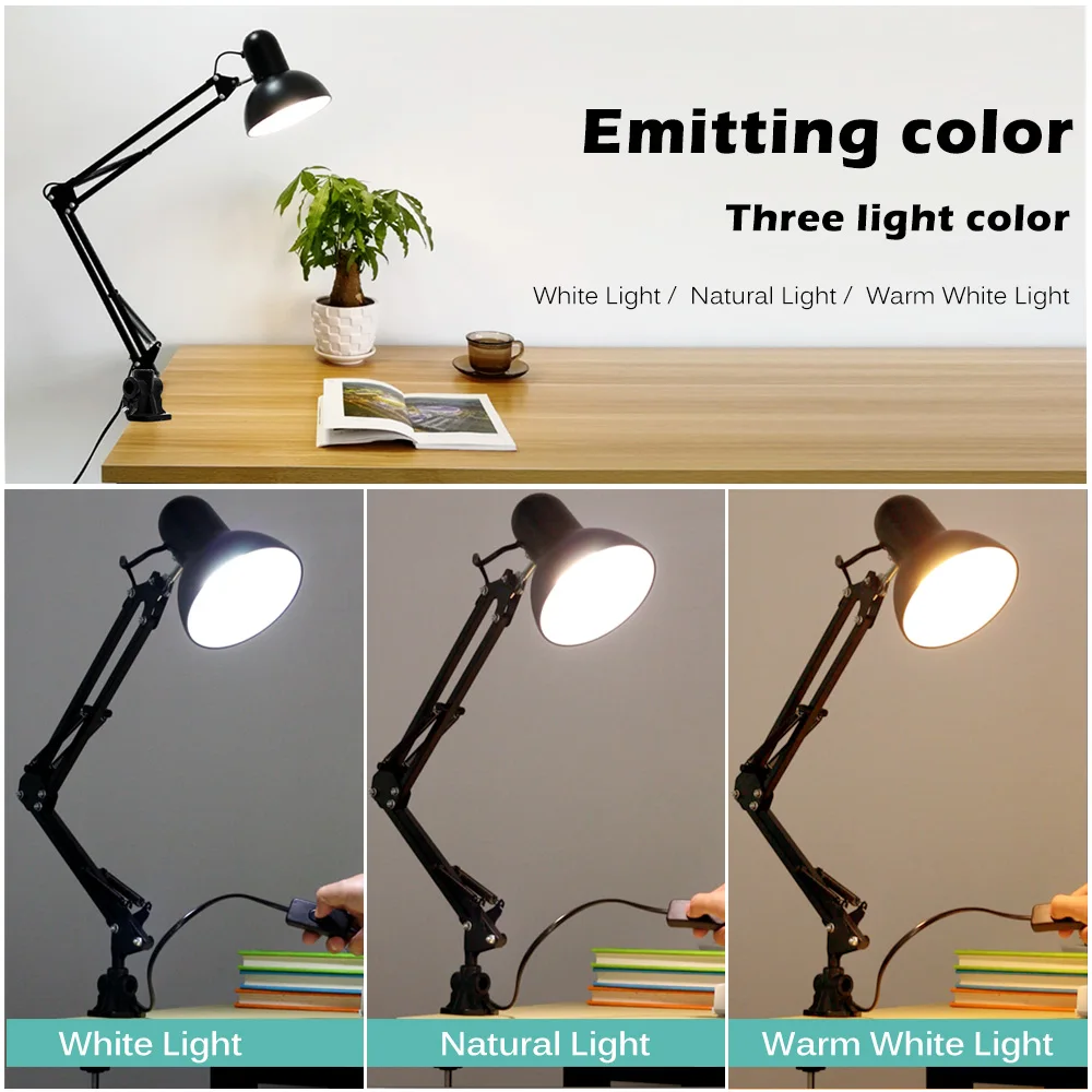 Adjustable Desk Lamp E27 Bulb EU Plug LED Table Lamp for Office Decoration Lights Reading Study Besides Bedroom Living Room