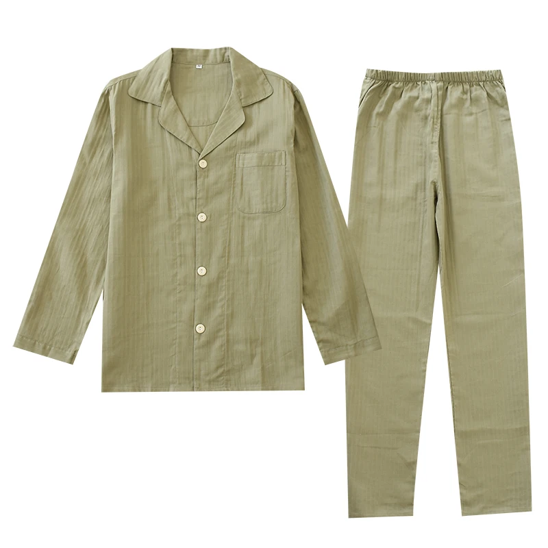 Pyjama de loisirs à manches longues pour hommes, vêtements de nuit trempés, gaze de coton, vêtements de maison, vêtements de détente, printemps, ensemble de 2 pièces