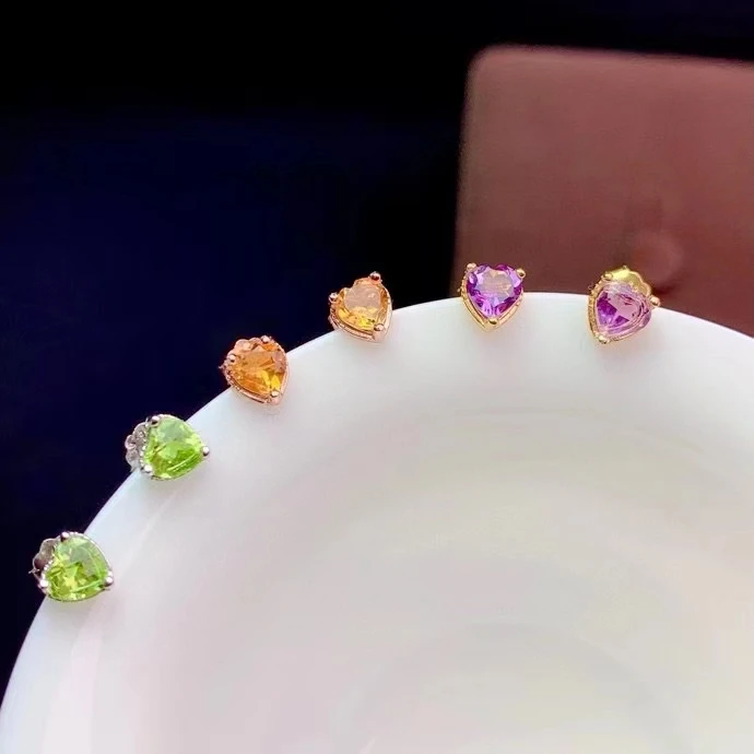 CoLife Jewelry Silver Crystal Stud Earrings for Daily Wear 100% Natural Amethyst Peridot Citrine Earrings Gift for Woman view 3