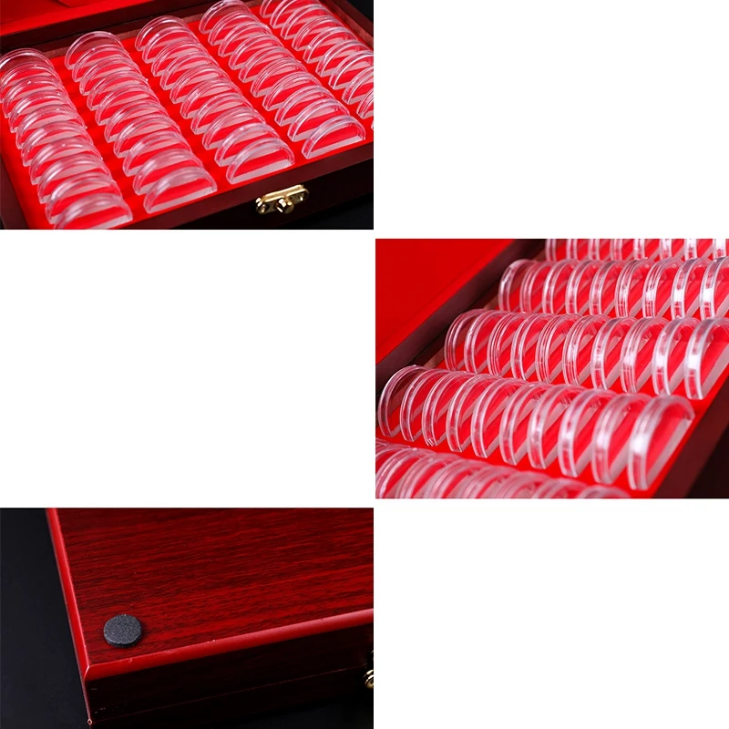 50 Pcs Wood Coin Protection Display Box Storage Case Holder Round Box Commemorative Collection Box