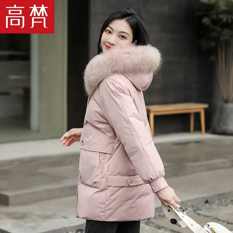 Female Down Jacket Mid-length 2021 Women New Fashion Real Fur Collar Jacket Windproof Thick White Duck Down Winter Coat Commute