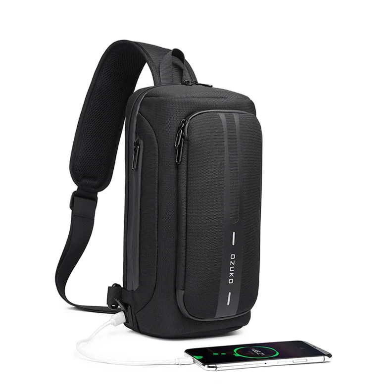 OZUKO-Bolso de pecho multifunción antirrobo para hombre, impermeable con carga USB bandolera, para exteriores