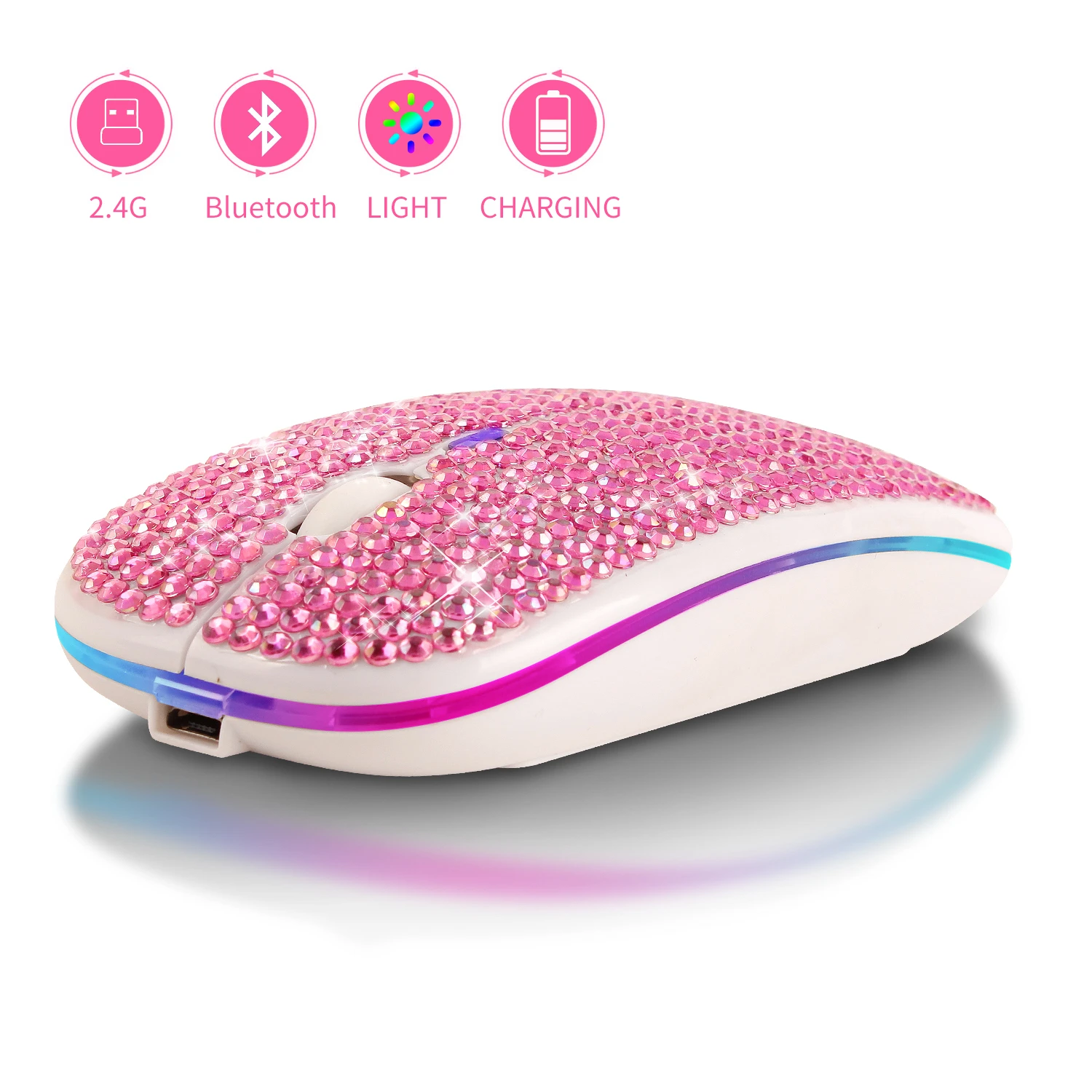 Bluetooth 5.0 Wireless 2.4G Mouse Rechargeable Diamond-Studded Silent Ergonomic Mause Ultra-thin USB Portable Mice For Laptop PC