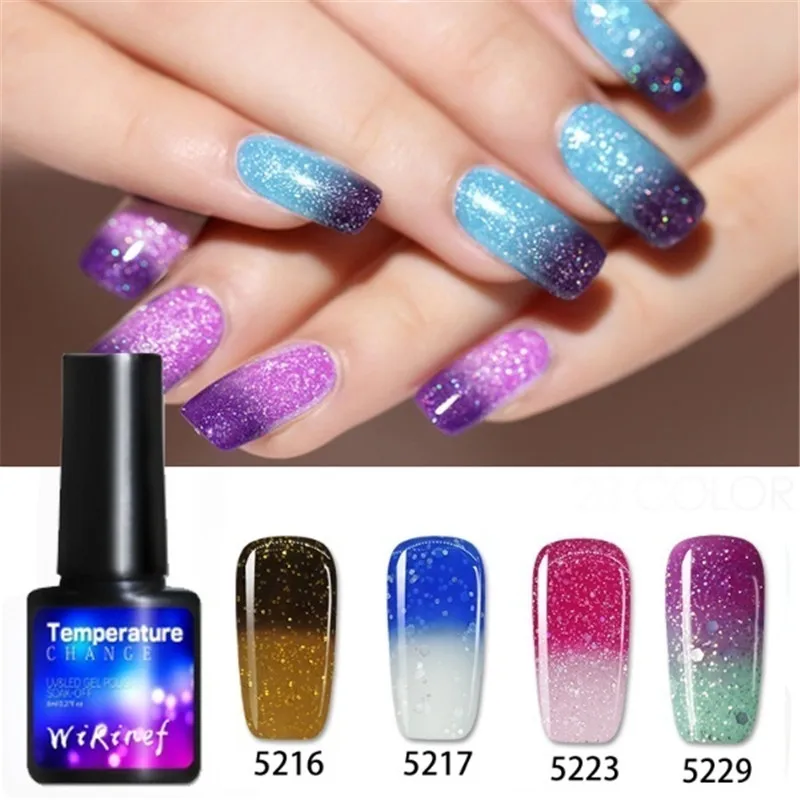 8ml Thermal Color Change Gel Nail Polish Temperature Color Changing Soak Off UV Hybrid Varnish Magic  Nail Art Decor T0790