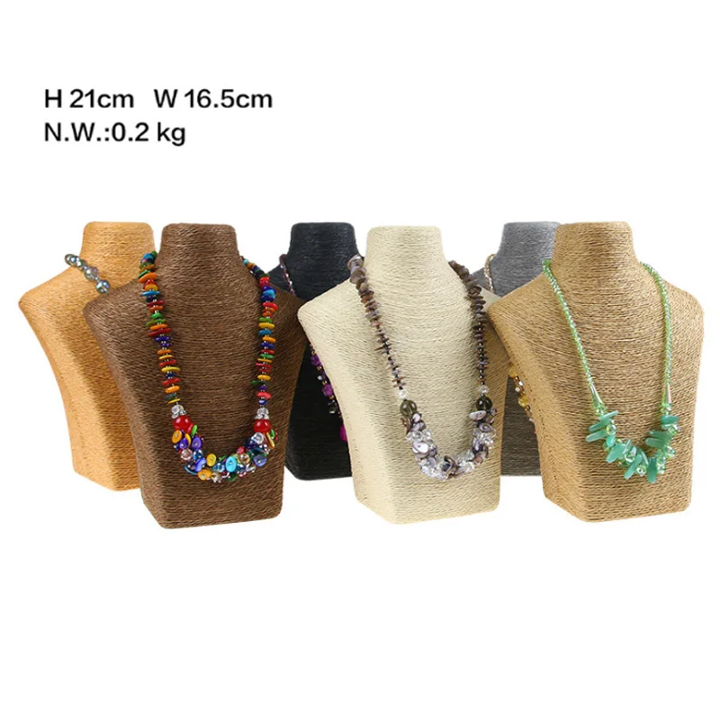 Natural Hemp Rope S/M/L PVC Jewelry Holder Woman Mannequin Necklaces Bust Stand Jewellery Display Pendants Shelf Packaging Gift