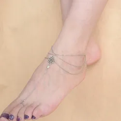 Simple Gold Silver Color Tassel Chain Toe Ring Anklet Retro Hollow Carved Flower Ankle Summer Beach Anklet Women Foot Jewelry