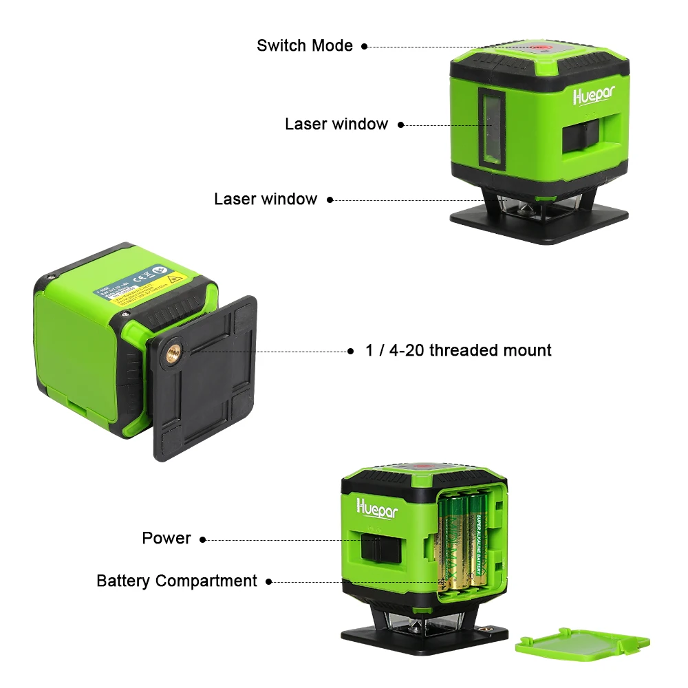 Huepar Floor Laser Level  5 Lines for Tile Laying Square Leveling Cross Line 360° Red Beam Coverage Horizontal Laser Tools