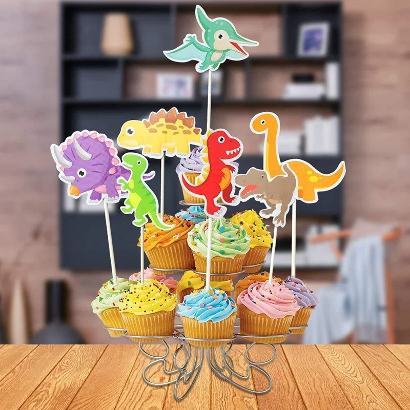 21pcs/set Cartoon Dinosaur Cupcake Toppers Dinosaur Theme Boy 1st Birthday Party Decoration Dino Theme Party Cake Topper