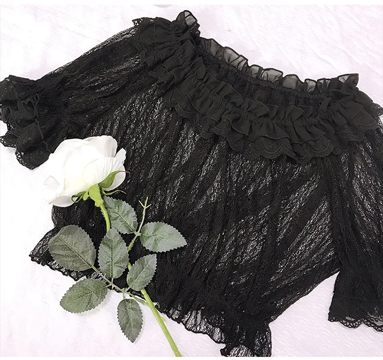 Fresh mori sweet lolita top kawaii girl peter pan collar white/black lace victorian shirt loose chiffon lolita shirt loli cos