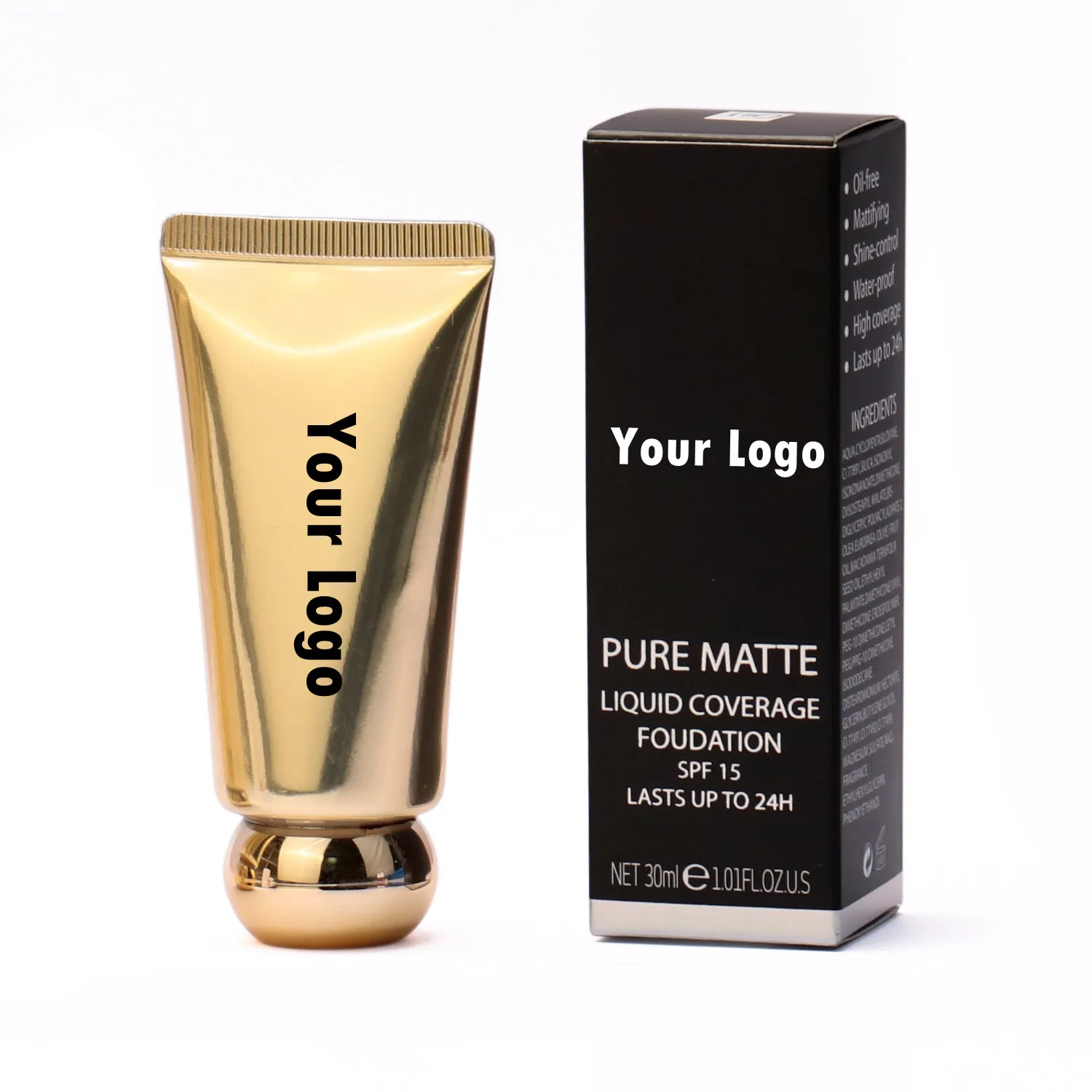 Private Label Pure Matte Liquid Coverage Foundation Waterproof Face Base Makeup Wholesale Longwear Foundation No Logo Cosmetics