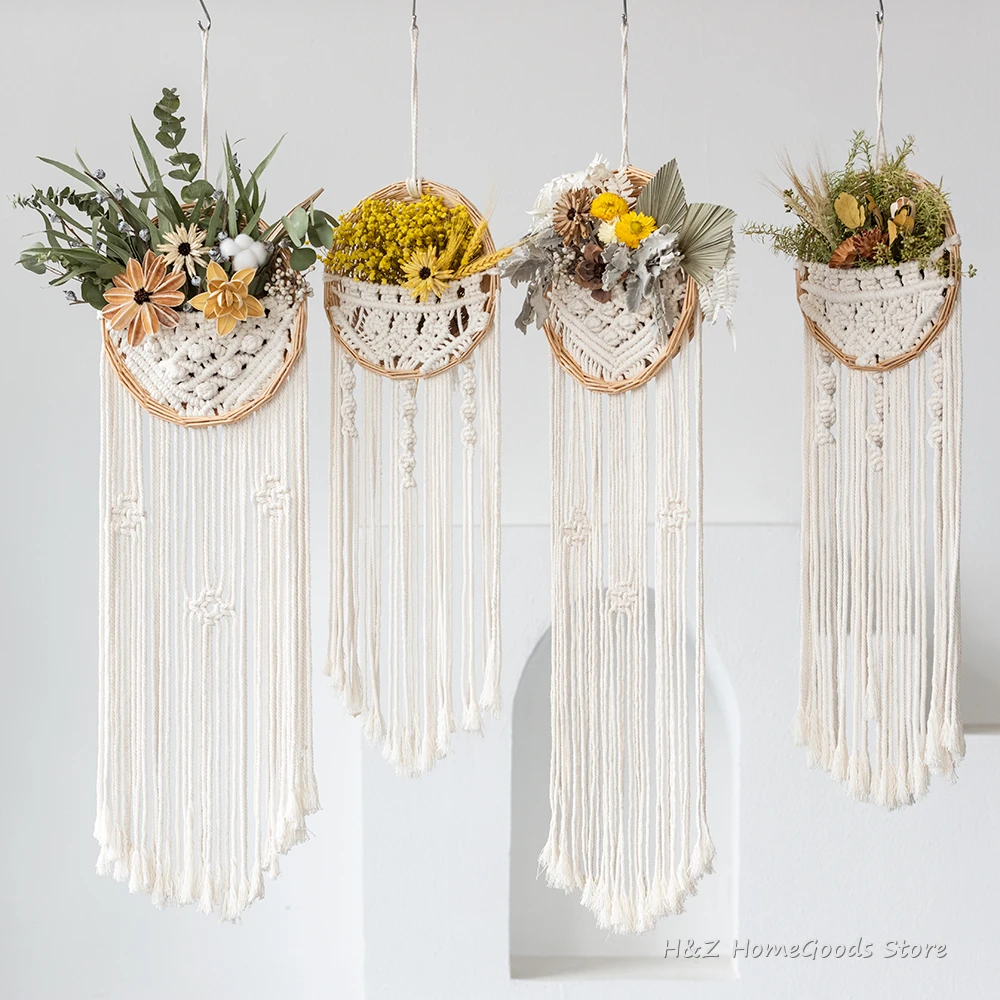 Round Flower Pot Tapestry Hand-woven Macrame Wall Hanging Art Woven Bohemian Crafts For Room Decoration Dedroom Livingroom