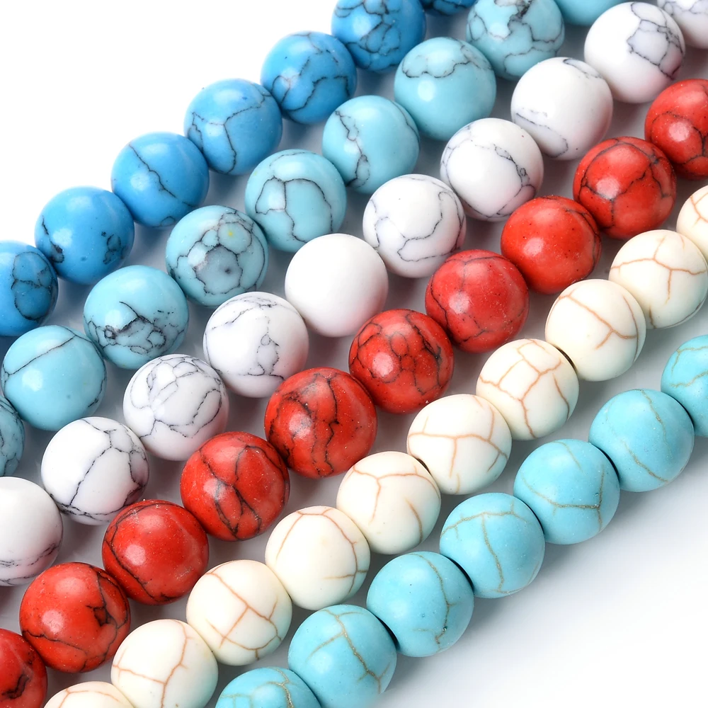 Natural Turquoises Howlite Stone Beads Sediment Round Loose Spacer Beads for Jewelry Making DIY Bracelets Necklace Accessories