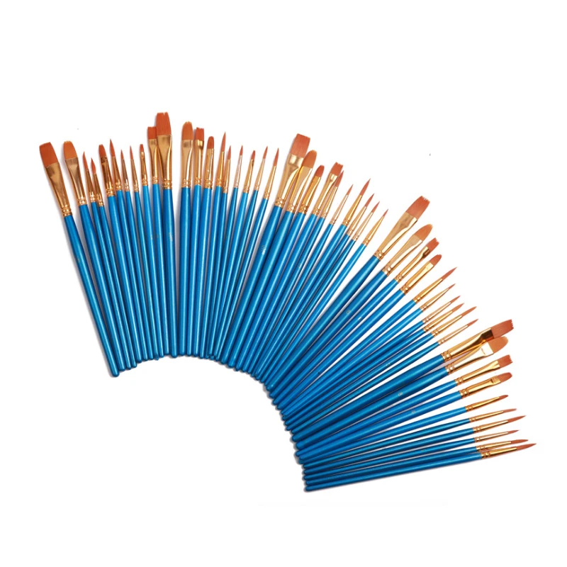 50pcs/Set High Quality Nylon Hair Oil Paint Brush Set Flat Brush Acrylic DIY Drawing Pen for Artists Painters Beginners Students