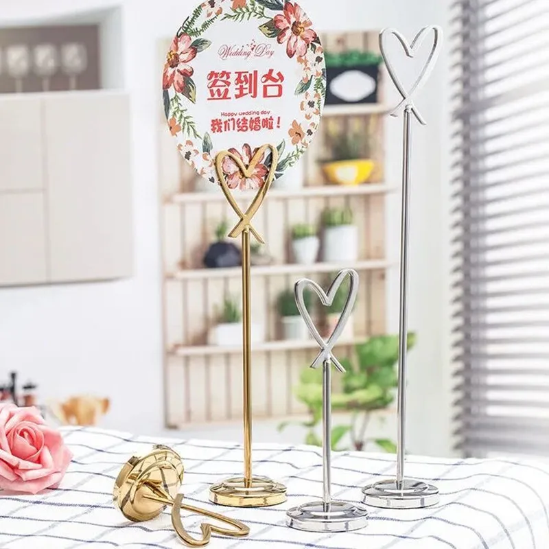 Mini Place Table Card Holders Table Number Stands Wire Table Picture Photo Holder Heart Shape Menu Memo Recipe Clips For Wedding