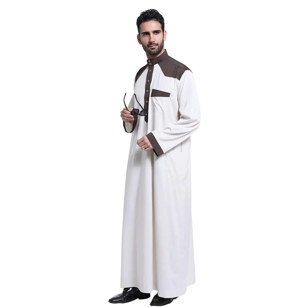 Hanyimidoo Muslim Abaya for Men Jubba Thobe Middle East Long Robes Kaftan Arab Dubai Adult Long sleeve Islamic Clothing