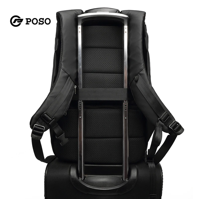 POSO-mochila de gran capacidad para ordenador portátil, morral de negocios resistente al agua con USB de 17,3 pulgadas, mochila de viaje para