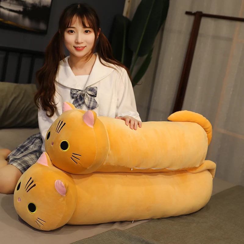 Kawaii Cat Long Pillow Sofa Cushion Plush Toy Stuffed Cartoon Cat Animal Doll for Lovely Gift