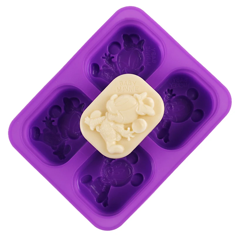 Cartoon Mouse Shape Silicone Soap Mould 4 Holes Mousse Cake Jelly Ice cream Clay Molds Cake Decorating Tools