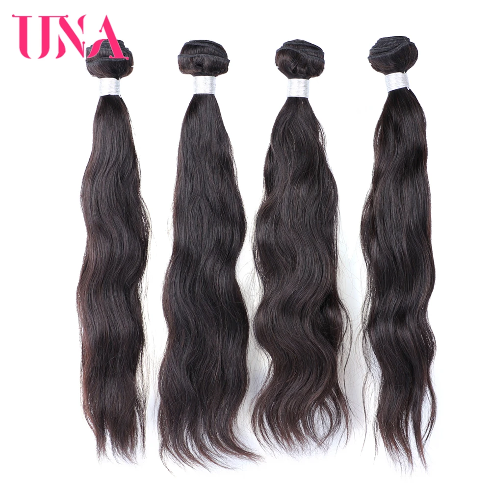 UNA Brazilian Natural Hair Weaves 4 Bundles Deal Natural Color Human Hair Weaves Remy Natural Wave Hair Bundles 8-26 Inches