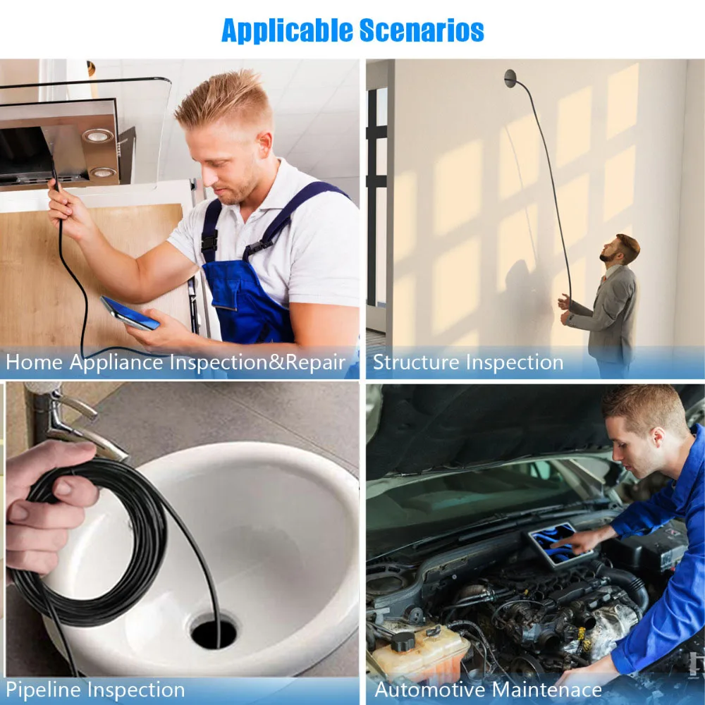 1M 2M 8mm Endoscope Camera 1080P Flexible IP67 Waterproof Inspection Borescope Camera for Android PC Notebook 8LEDs Adjustable