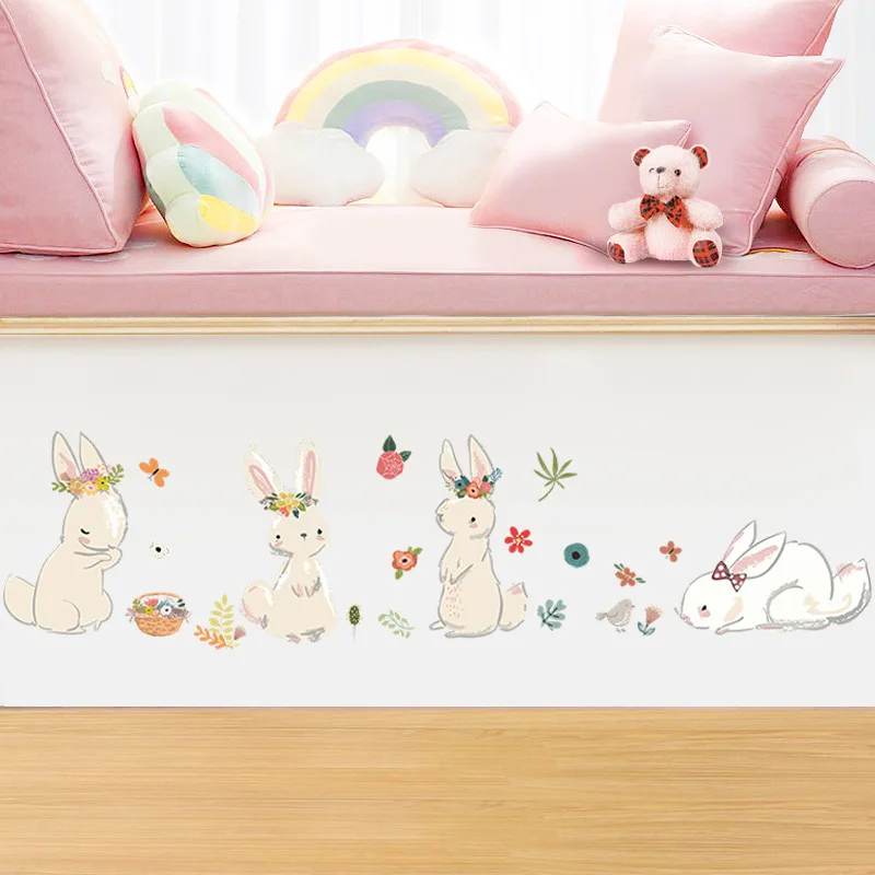 الكرتون الأرنب ملصقات جدار غرفة الاطفال خلفية الديكور المنزل جدارية غرفة نوم الطفل الحضانة لطيف أرنب ديكور تجميل خلفية