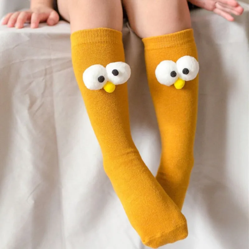 Baby Boys Girls Cotton Socks Children Lovely Cartoon 3D Big Eyes Infant Pure Color Long  Socks Spring Autumn Kids Sock