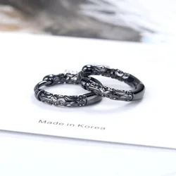 New Trendy Pattern Black Gold Hoop Earrings For Women Men Jewelry 925 Silver Earring Chic Unisex Party Accessories Gifts KOFSAC