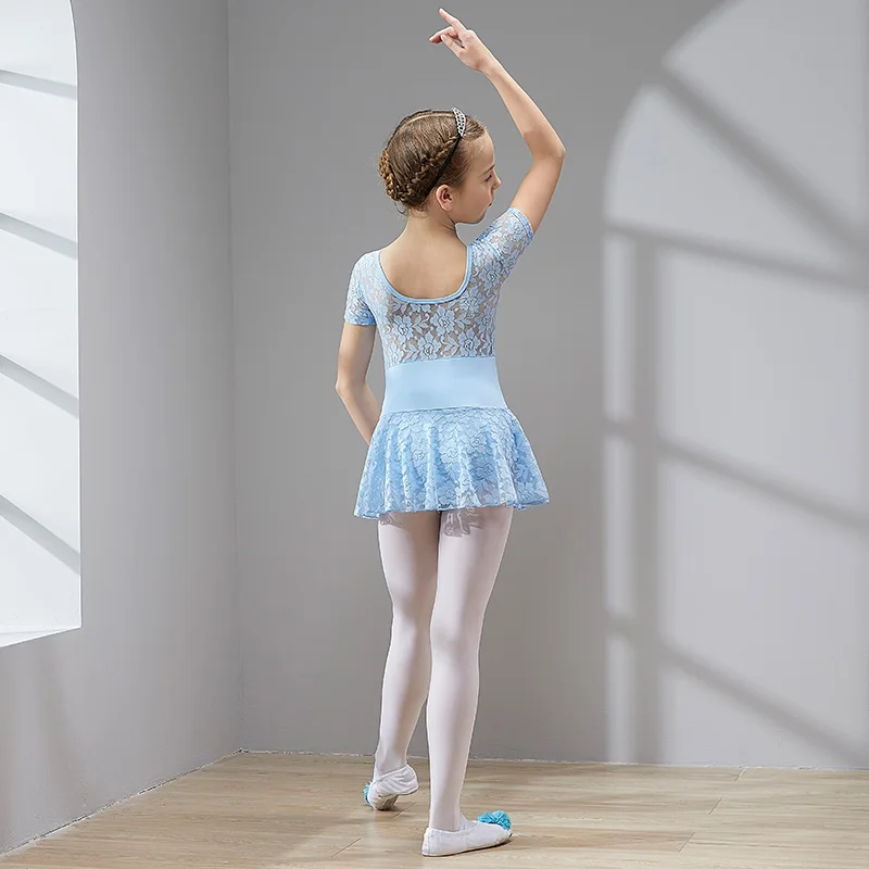 Abito da ballo a maniche corte per ragazze, abiti da ballo per balletto in pizzo di cotone, body per balletto per bambini, abito per Tutu, gonne da ballo per bambini, abito da balletto