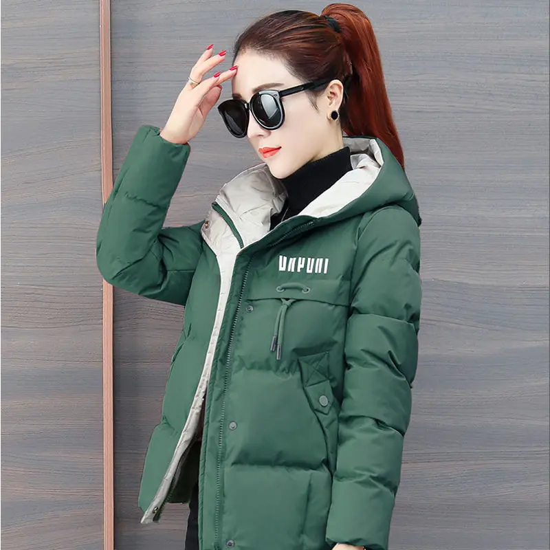 New 2024 Winter Clothes Ladies Jacket Down Cotton Printing Zipper Hooded Miss Slim Short Thin Down Cotton Keep Warm Female Coat