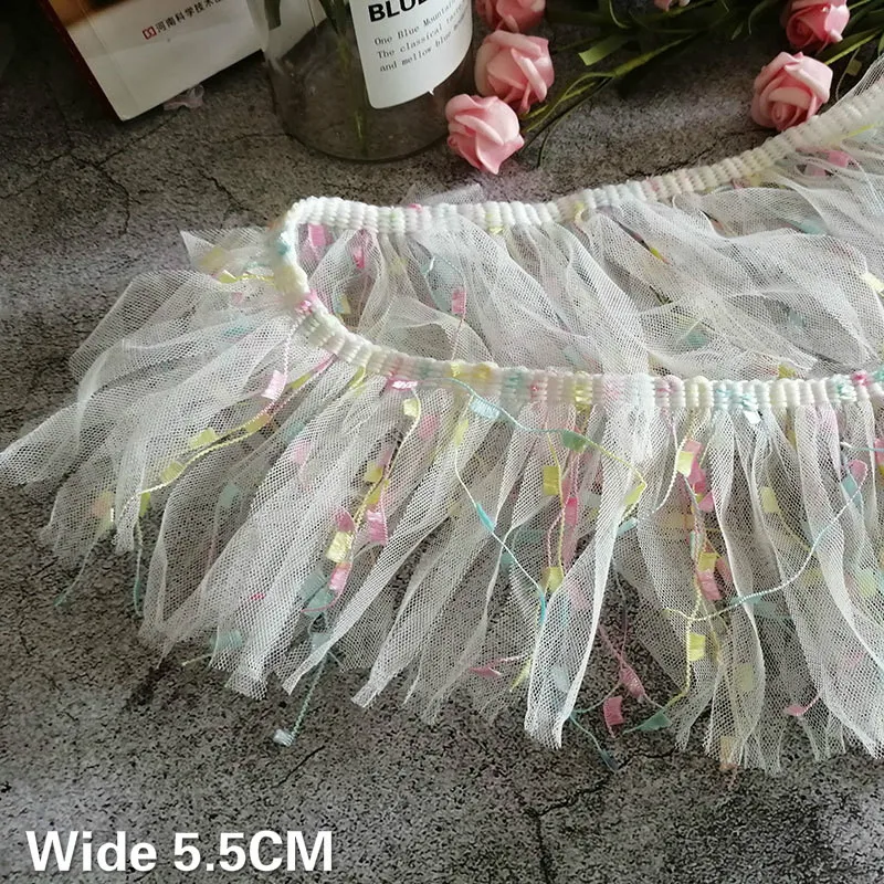 5.5CM Wide Luxury White Mesh Tassel Embroidered 3d Lace Trim Guipure Lace Fabric Fringe Trim Wedding DIY Sewing Decor Suppplies