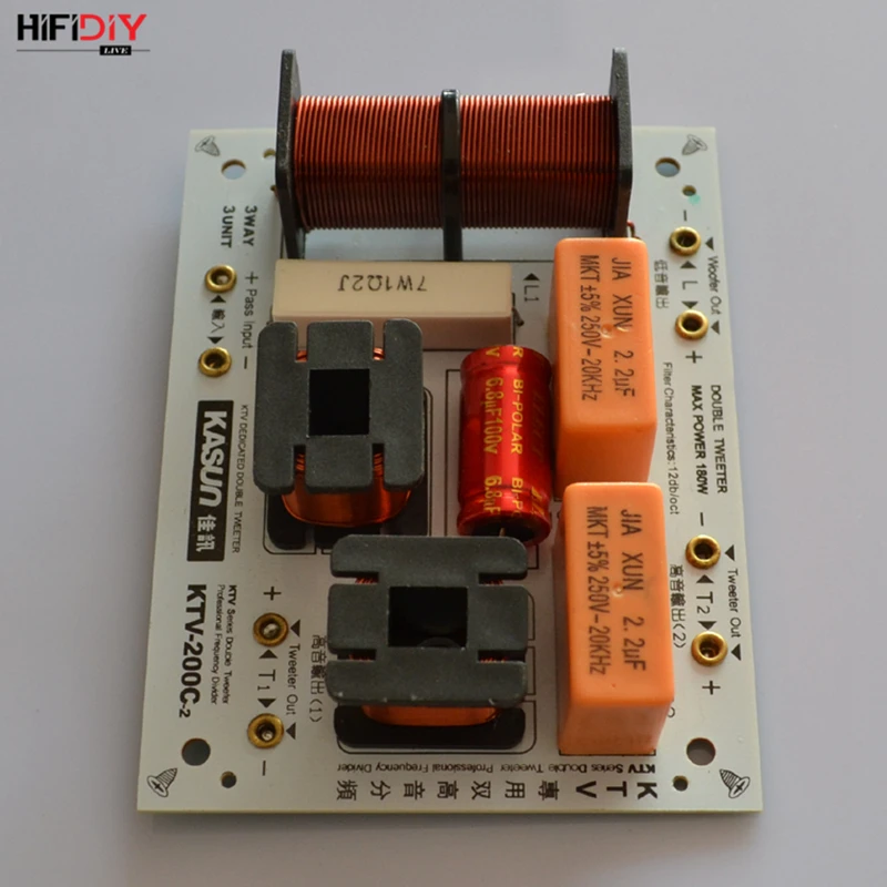 HIFIDIY KTV-200C 2 Way 3 speaker Double treble (Tweeter*2+ bass) Unit HiFi KTV Speakers audio Frequency Divider Crossover Filter