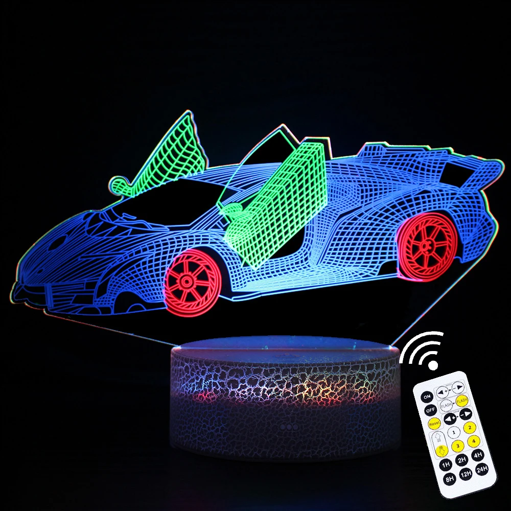 3D Car Acrylic Table Lamp Colourful LED Lights For Home Room Decor Touch Remote Control Timing Night Lights Holiday Gift