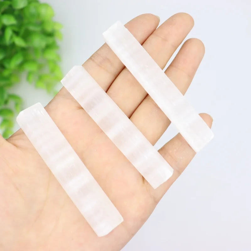 3 Pieces/Pack Natural Selenite Crystal Quartz Sticks Wand Raw Mineral White Gypsum for Air Cleansing Protection Healing Reiki