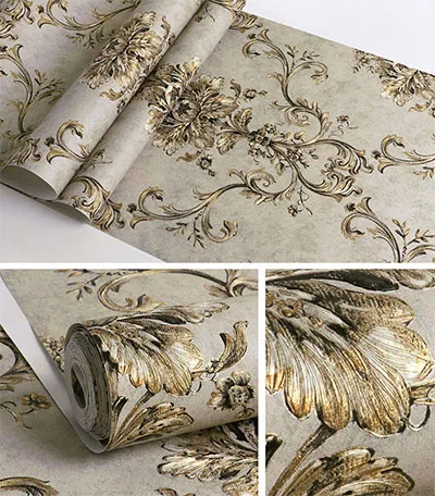 Luxus-Vlies-Tapete im europäischen Stil 3d geprägt Damaskus Wohnzimmer TV-Sofa Schlafzimmer Retro Wohnkultur Tapeten aufkleber