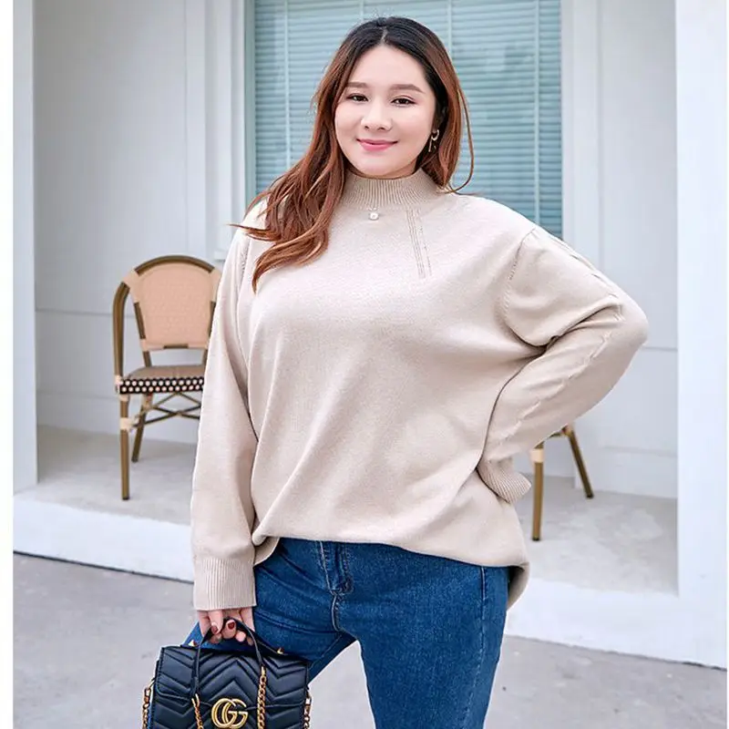 

Winter New Large Size Half Turtleneck Sweater 140KG 9XL 8XL 7XL 6XL Ladies Casual Round Neck Loose Slim Fit Pullover Sweater